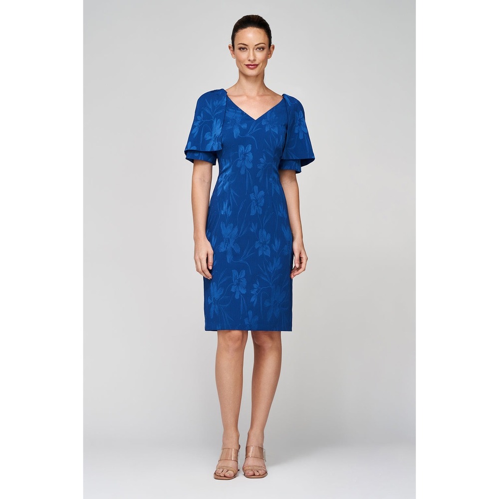 NWT JS Collections Trinity Cocktail Dress Blue Quartz Floral Jacquard 6